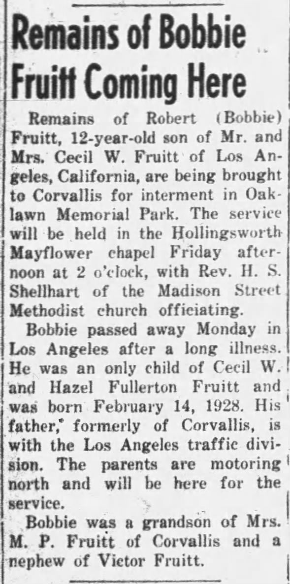 Fruitt, Robert (Bobbie) 1/10/1940
